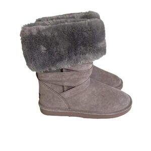 LAMO Women's‎ Cozy Winter Boots Suede Sheepskin Fur Leather Taupe Gray Size 8